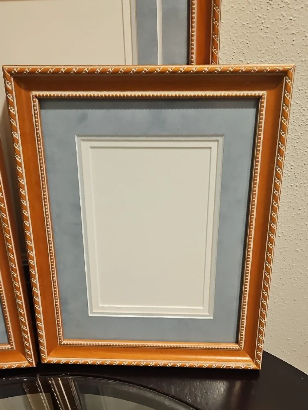 Set Of 3 Matching Picture Frames with Blue Mat